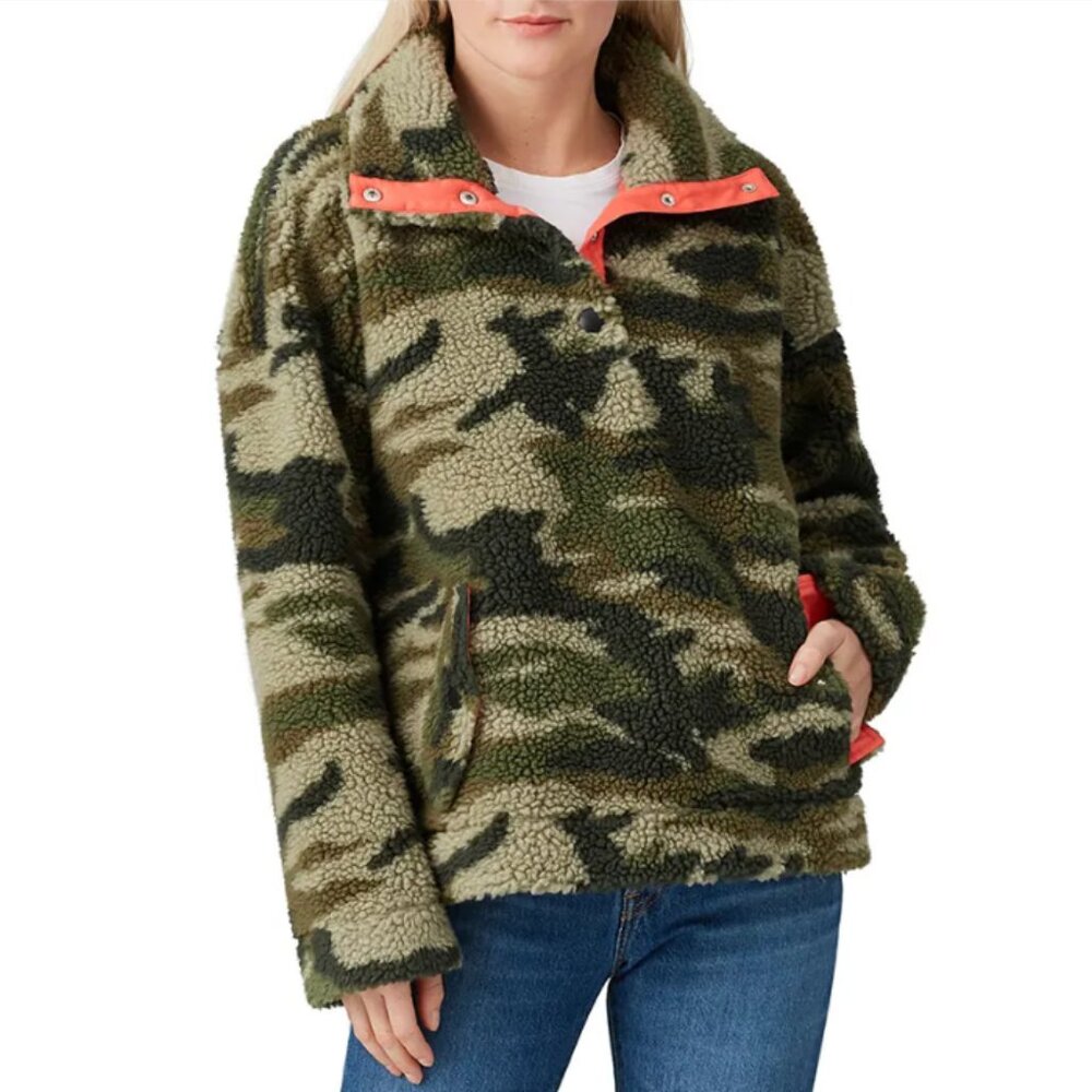 J. CREW Oversized Camo Sherpa Pullover Jacket Fits Like A Small XXS $138 msrp - Picture 2 of 10